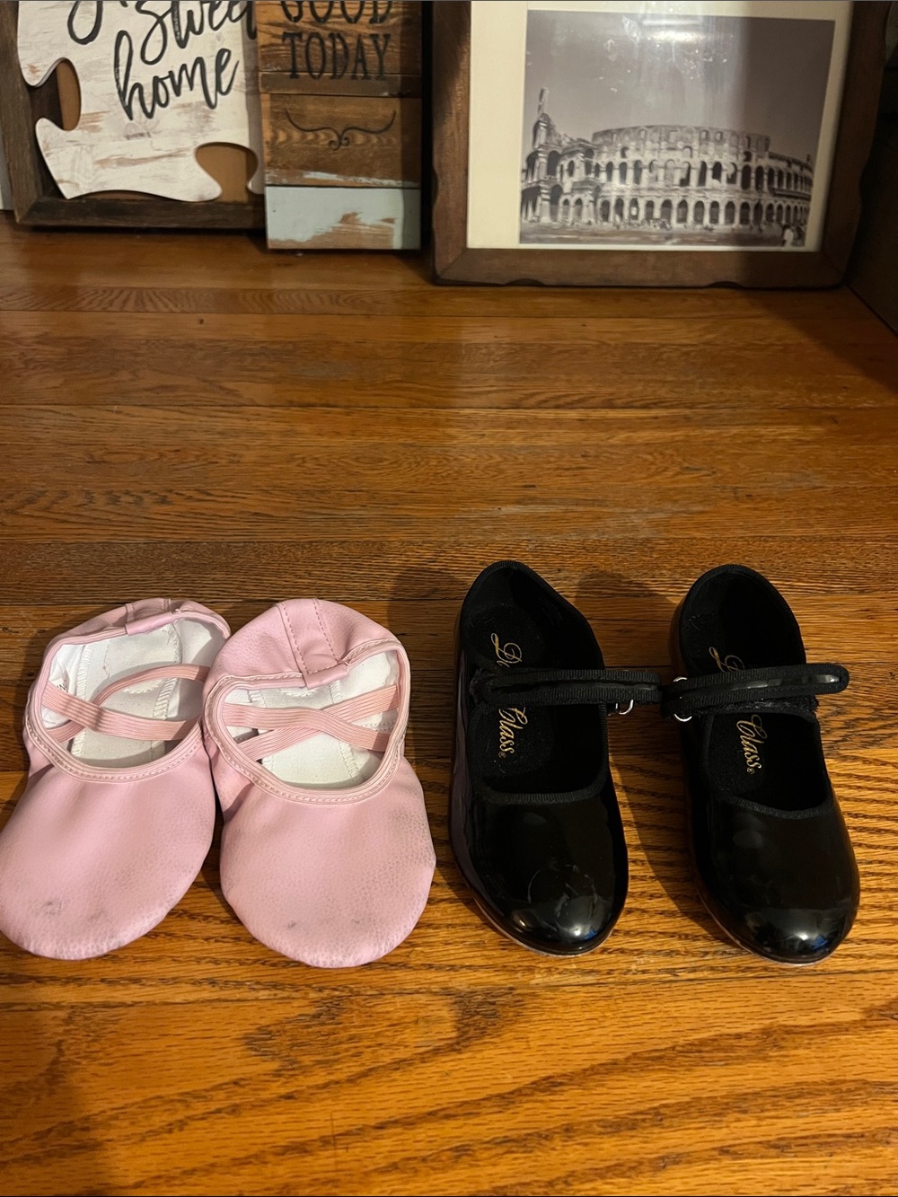 Dance Class Tap & Ballet Shoe Set Kids Size 11.5 Black Patent Pink Slippers